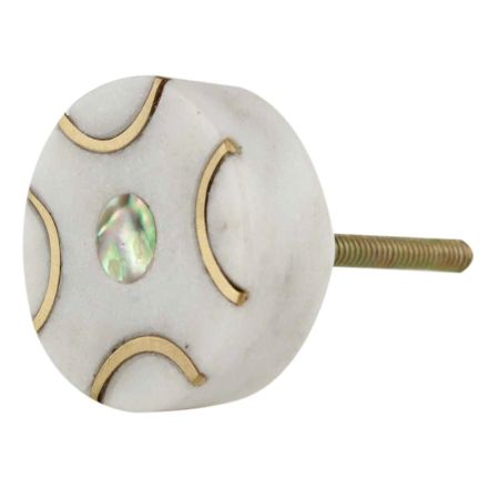White Round Gold Marble Stone Cabinet Knobs